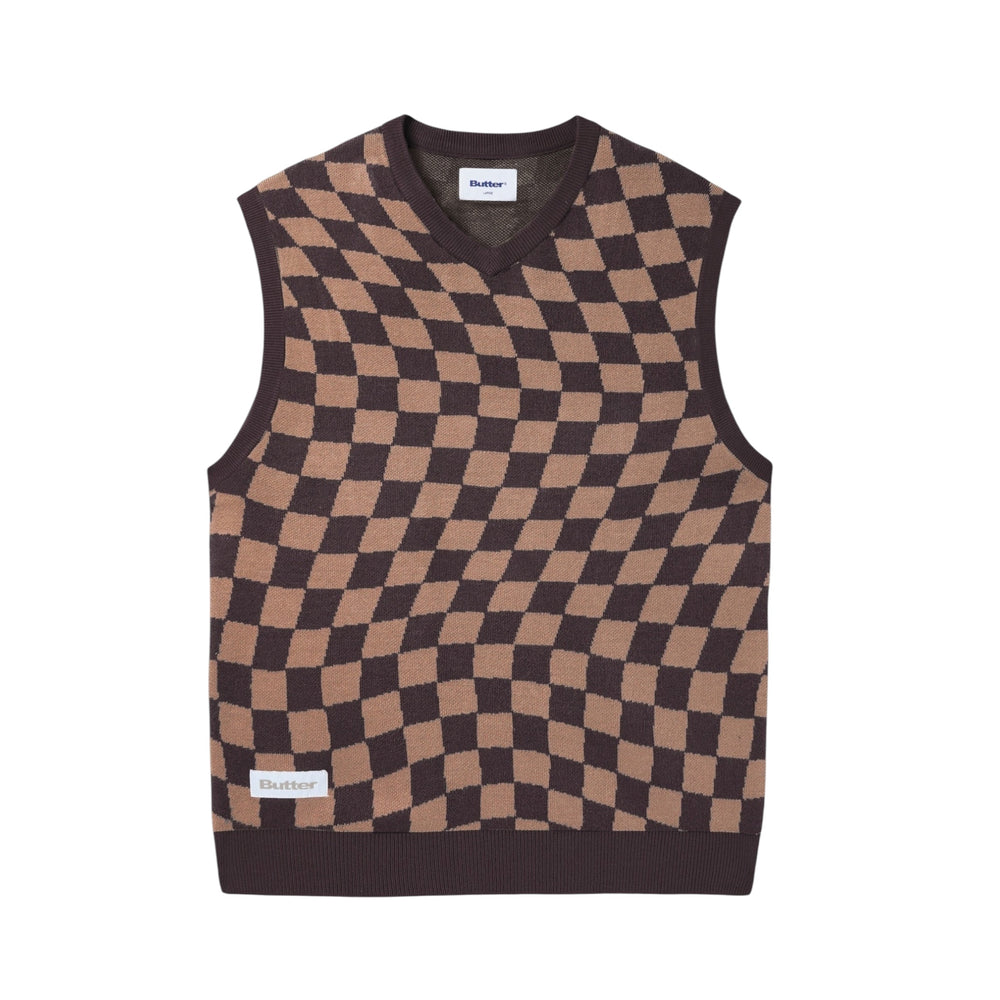 BUTTER GOODS Checker Knit Vest - Chestnut/Oak